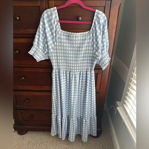 Michelle McDowell gingham smocked puff sleeve midi dress size M